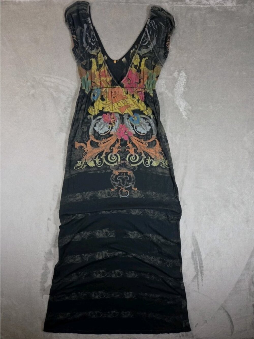 Vintage Y2k Elan International Deep V Neck Tattoo Flash Art Size Medium